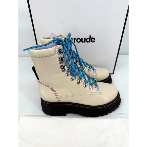NEW Larroude Jordan Lace Up Ivory Violet Combat Boots Size 5.5 - Picture 2 of 13